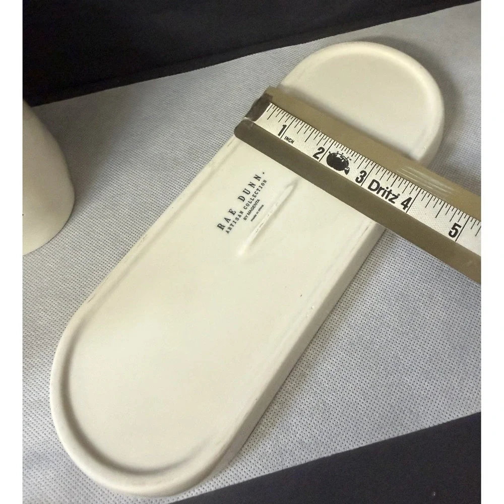 Rae Dunn FACE NAILS HAIR Cosmetic Holders Cup + Tray Long Skinny Letter Font